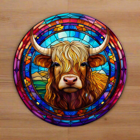 BooBoo Highland Cow Circular Glass Suncatcher Worktop Saver
